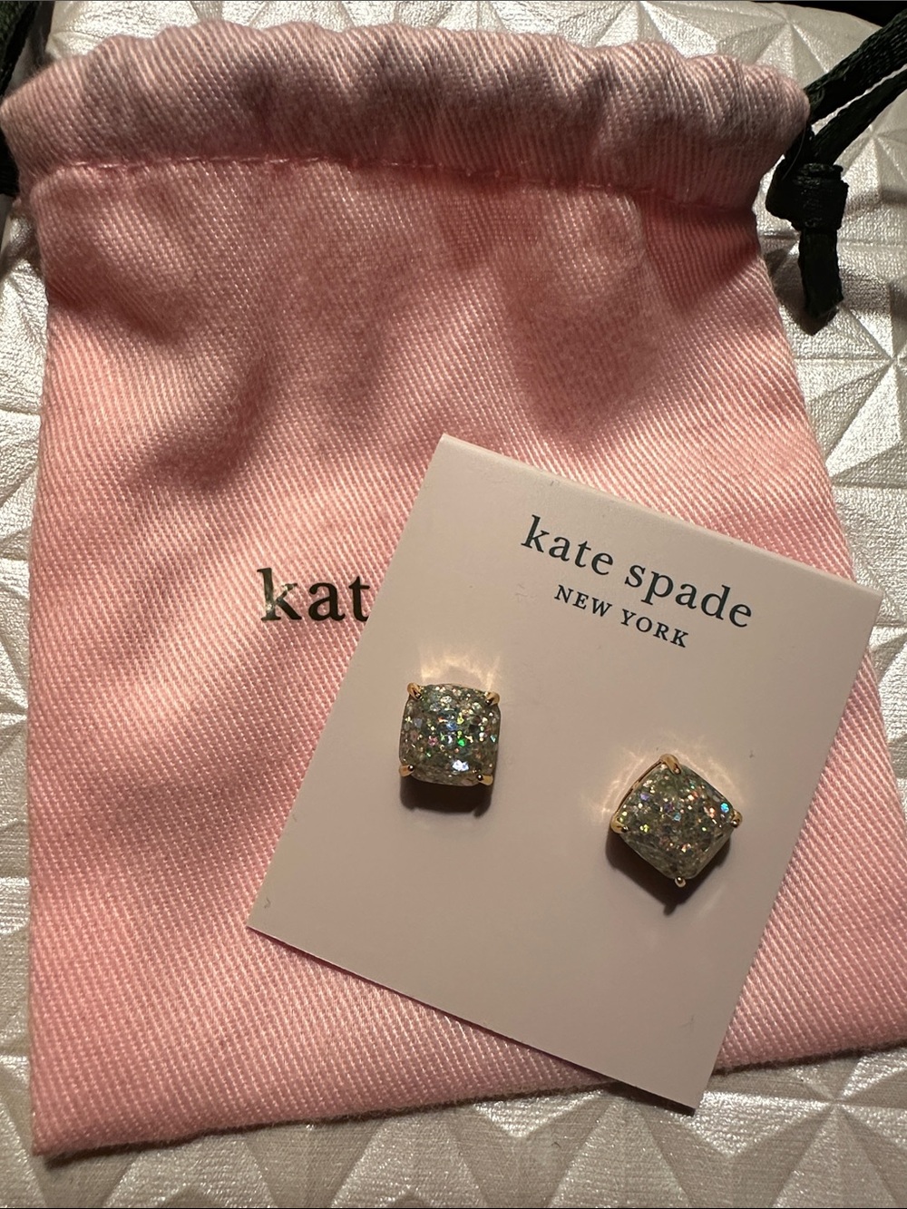 kate spade Gold-Tone Iridescent Glitter Square Stud Earrings